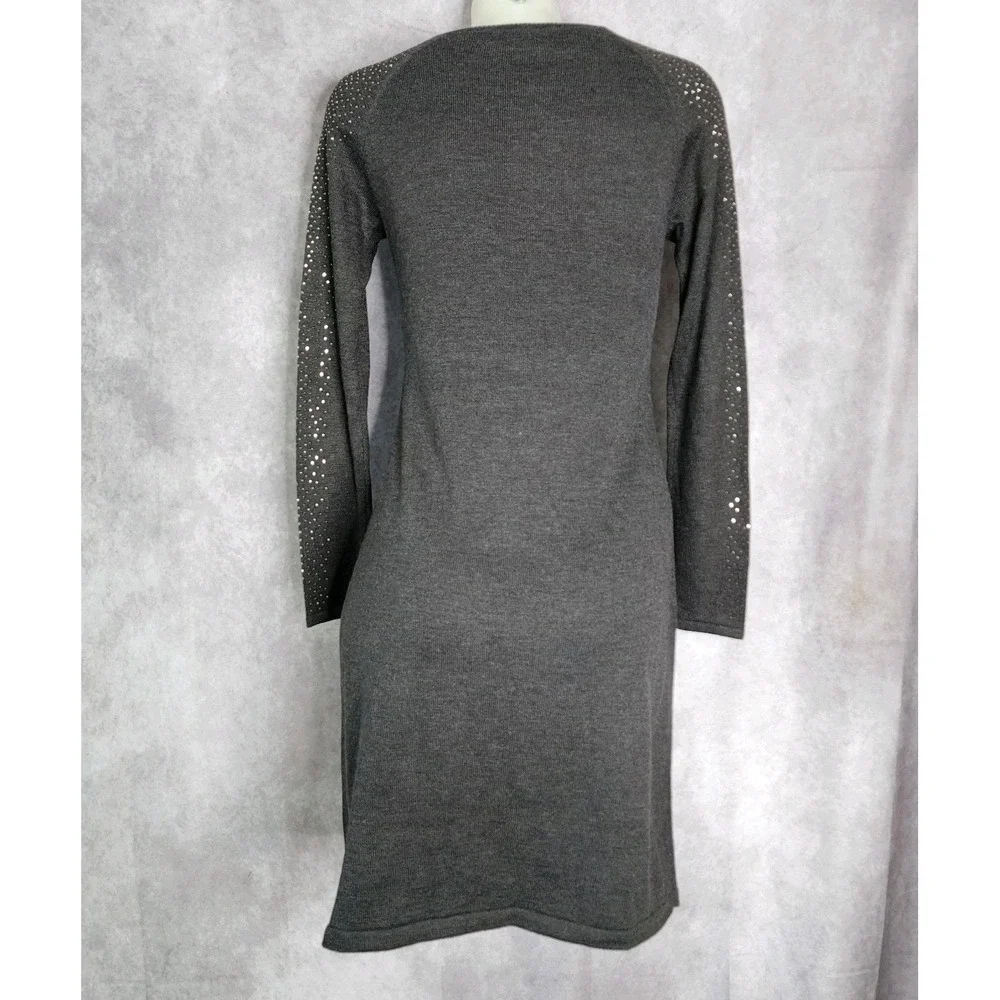 Calvin Klein Sweater Dress Womens Small Gray Studded Sleeve Knit Sheath Mini